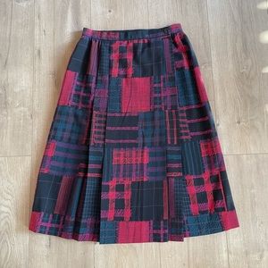 Vintage 80’s Pleated Plaid Purple Black Skirt S